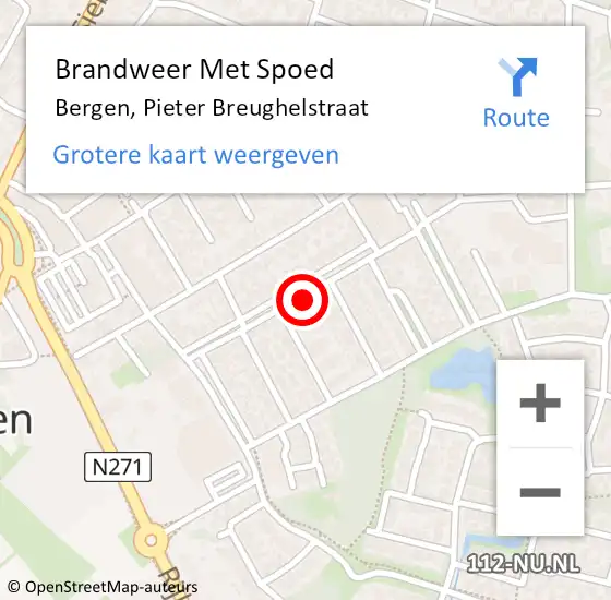 Locatie op kaart van de 112 melding: Brandweer Met Spoed Naar Bergen, Pieter Breughelstraat op 29 oktober 2022 05:33