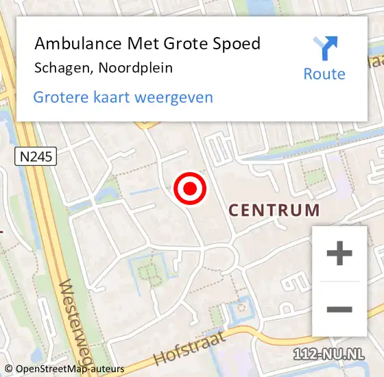 Locatie op kaart van de 112 melding: Ambulance Met Grote Spoed Naar Schagen, Noordplein op 29 oktober 2022 08:33