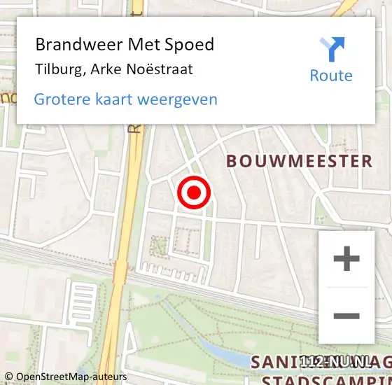 Locatie op kaart van de 112 melding: Brandweer Met Spoed Naar Tilburg, Arke Noëstraat op 29 oktober 2022 11:09