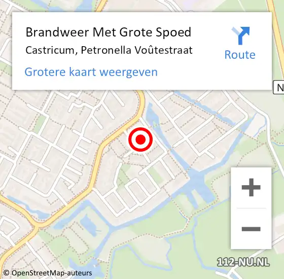 Locatie op kaart van de 112 melding: Brandweer Met Grote Spoed Naar Castricum, Petronella Voûtestraat op 29 oktober 2022 12:11