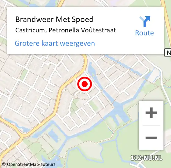 Locatie op kaart van de 112 melding: Brandweer Met Spoed Naar Castricum, Petronella Voûtestraat op 29 oktober 2022 12:33
