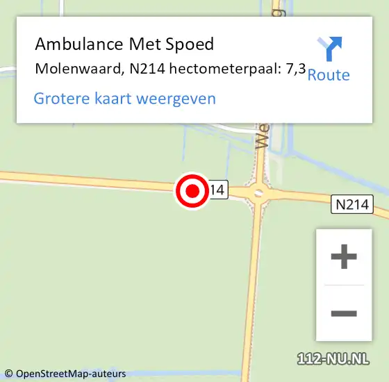 Locatie op kaart van de 112 melding: Ambulance Met Spoed Naar Molenwaard, N214 hectometerpaal: 7,3 op 29 oktober 2022 13:16
