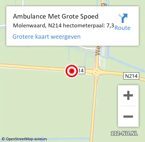 Locatie op kaart van de 112 melding: Ambulance Met Grote Spoed Naar Molenwaard, N214 hectometerpaal: 7,3 op 29 oktober 2022 13:21