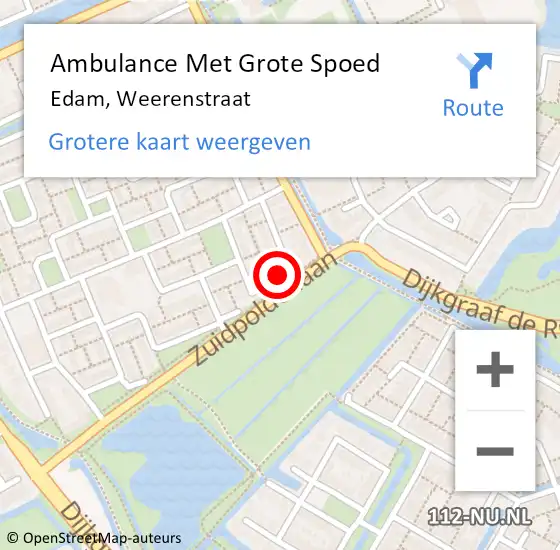 Locatie op kaart van de 112 melding: Ambulance Met Grote Spoed Naar Edam, Weerenstraat op 29 oktober 2022 14:33