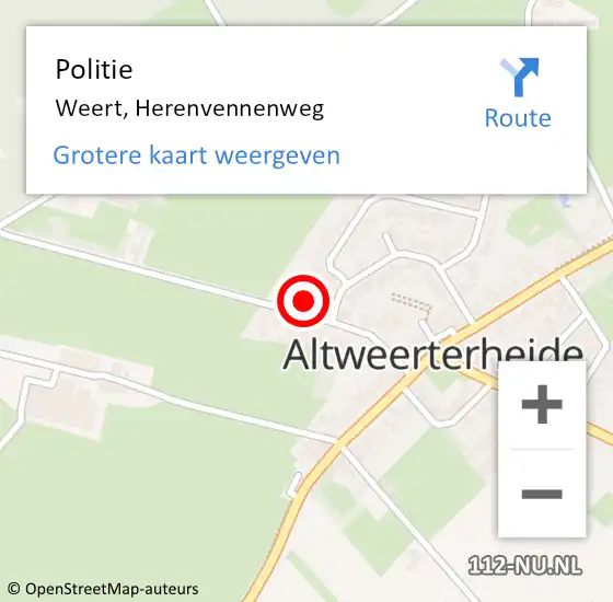Locatie op kaart van de 112 melding: Politie Weert, Herenvennenweg op 29 oktober 2022 15:36