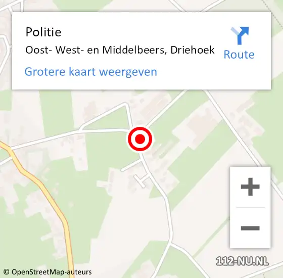 Locatie op kaart van de 112 melding: Politie Oost- West- en Middelbeers, Driehoek op 29 oktober 2022 15:46