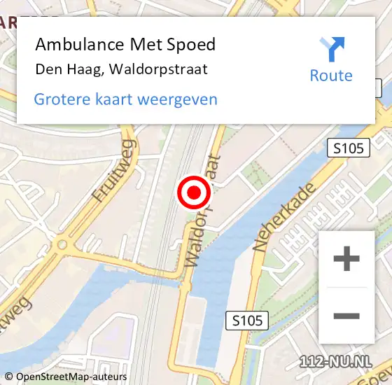 Locatie op kaart van de 112 melding: Ambulance Met Spoed Naar Den Haag, Waldorpstraat op 29 oktober 2022 16:06