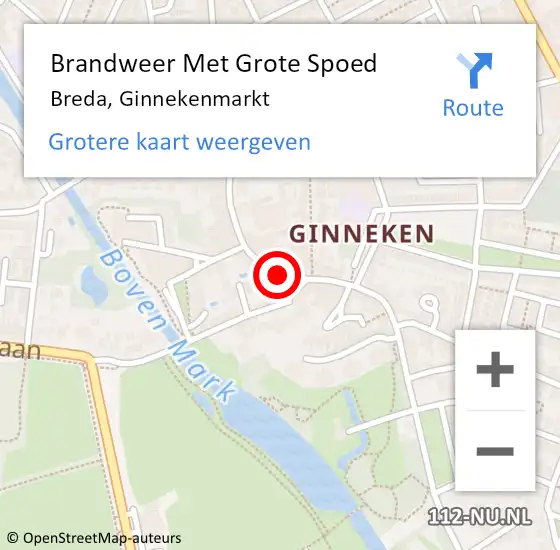 Locatie op kaart van de 112 melding: Brandweer Met Grote Spoed Naar Breda, Ginnekenmarkt op 29 oktober 2022 16:14