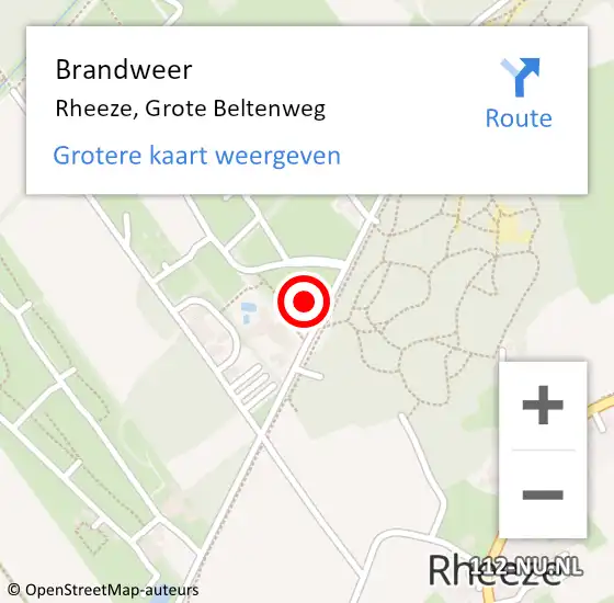 Locatie op kaart van de 112 melding: Brandweer Rheeze, Grote Beltenweg op 29 oktober 2022 17:27