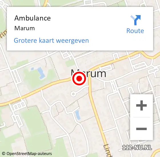 Locatie op kaart van de 112 melding: Ambulance Marum op 29 oktober 2022 17:45