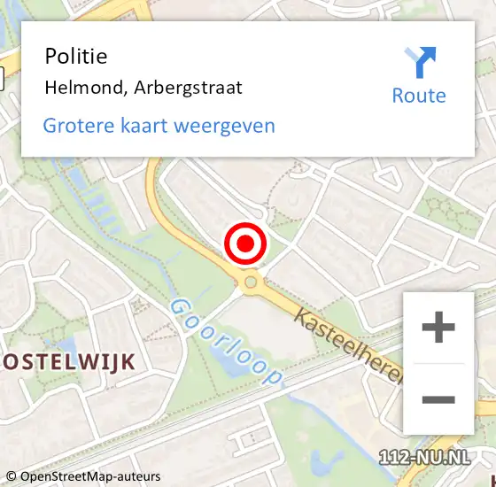 Locatie op kaart van de 112 melding: Politie Helmond, Arbergstraat op 29 oktober 2022 19:34