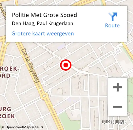 Locatie op kaart van de 112 melding: Politie Met Grote Spoed Naar Den Haag, Paul Krugerlaan op 29 oktober 2022 22:07