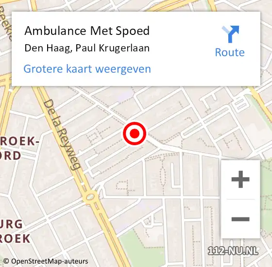 Locatie op kaart van de 112 melding: Ambulance Met Spoed Naar Den Haag, Paul Krugerlaan op 29 oktober 2022 22:07