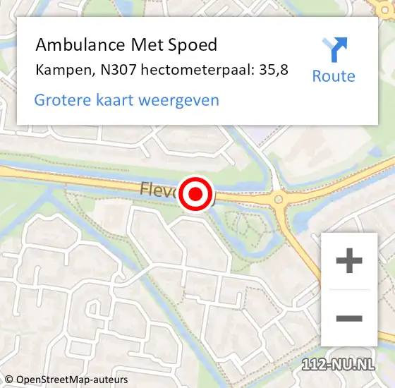 Locatie op kaart van de 112 melding: Ambulance Met Spoed Naar Kampen, N307 hectometerpaal: 35,8 op 29 oktober 2022 22:24