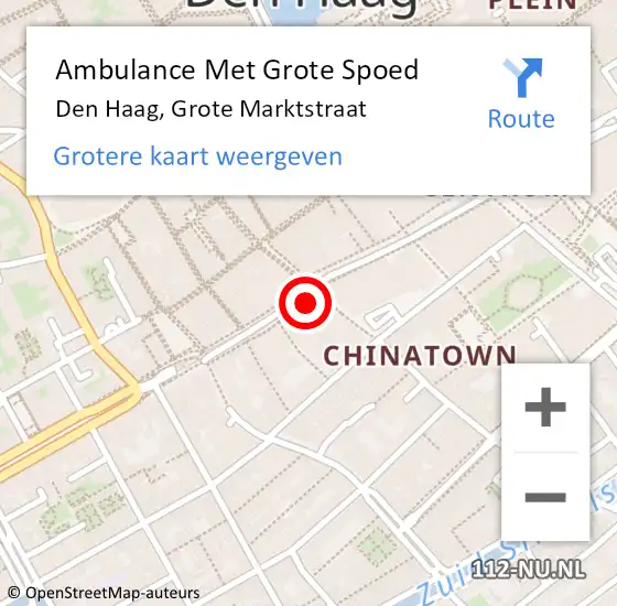 Locatie op kaart van de 112 melding: Ambulance Met Grote Spoed Naar Den Haag, Grote Marktstraat op 29 oktober 2022 23:00
