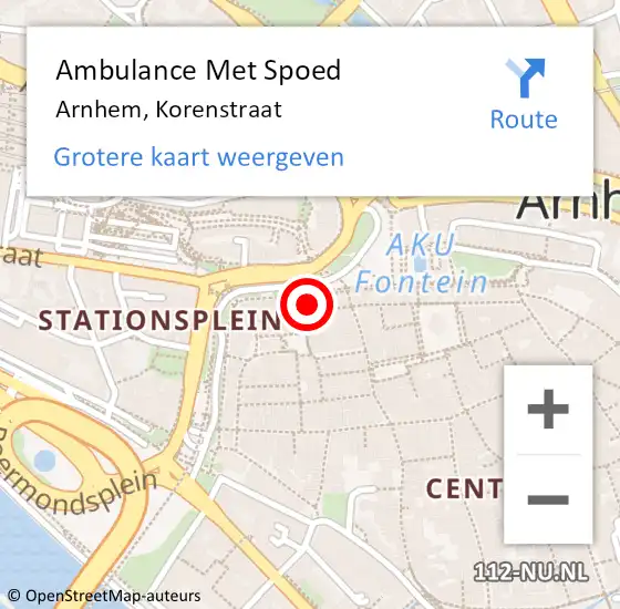 Locatie op kaart van de 112 melding: Ambulance Met Spoed Naar Arnhem, Korenstraat op 30 oktober 2022 00:17