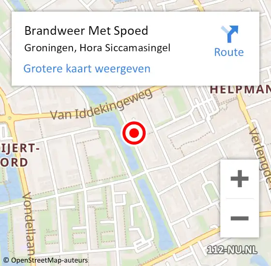 Locatie op kaart van de 112 melding: Brandweer Met Spoed Naar Groningen, Hora Siccamasingel op 30 oktober 2022 00:22
