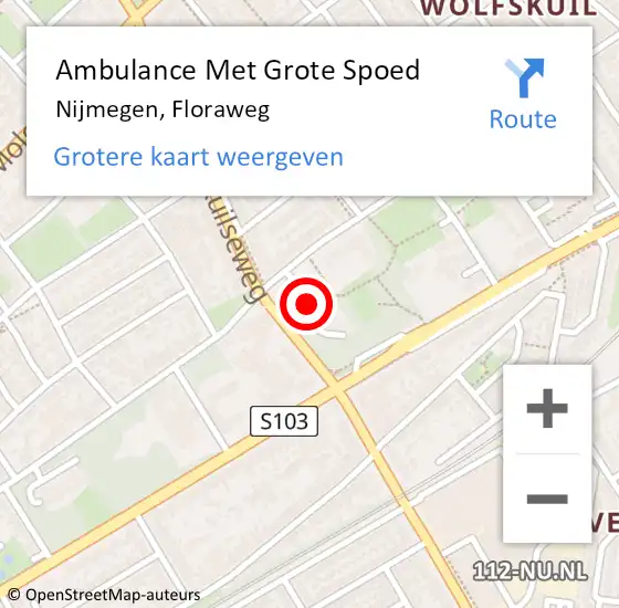 Locatie op kaart van de 112 melding: Ambulance Met Grote Spoed Naar Nijmegen, Floraweg op 30 oktober 2022 01:31