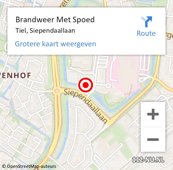 Locatie op kaart van de 112 melding: Brandweer Met Spoed Naar Tiel, Siependaallaan op 30 oktober 2022 02:39