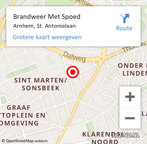 Locatie op kaart van de 112 melding: Brandweer Met Spoed Naar Arnhem, St. Antonielaan op 30 oktober 2022 03:06