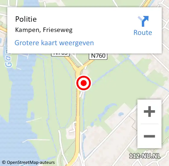 Locatie op kaart van de 112 melding: Politie Kampen, Frieseweg op 30 oktober 2022 07:46