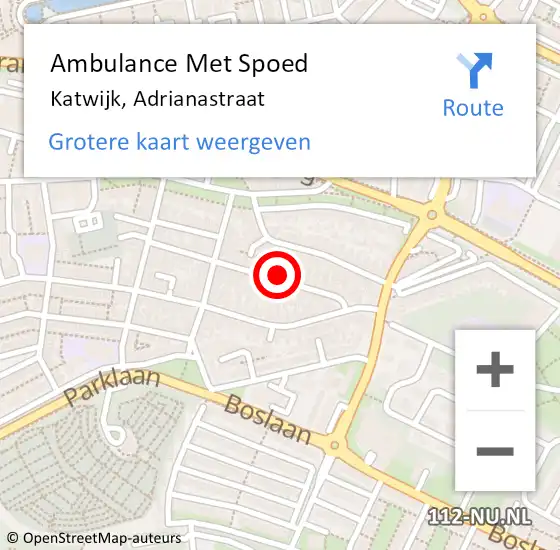 Locatie op kaart van de 112 melding: Ambulance Met Spoed Naar Katwijk, Adrianastraat op 30 oktober 2022 07:48
