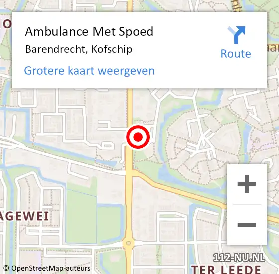 Locatie op kaart van de 112 melding: Ambulance Met Spoed Naar Barendrecht, Kofschip op 30 oktober 2022 08:38