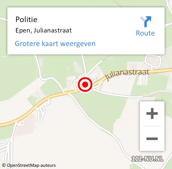 Locatie op kaart van de 112 melding: Politie Epen, Julianastraat op 30 oktober 2022 10:22