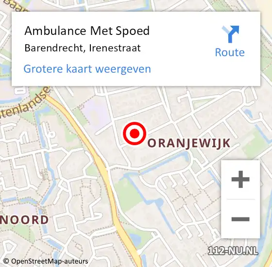 Locatie op kaart van de 112 melding: Ambulance Met Spoed Naar Barendrecht, Irenestraat op 30 oktober 2022 10:27
