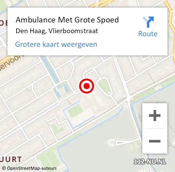 Locatie op kaart van de 112 melding: Ambulance Met Grote Spoed Naar Den Haag, Vlierboomstraat op 30 oktober 2022 11:27