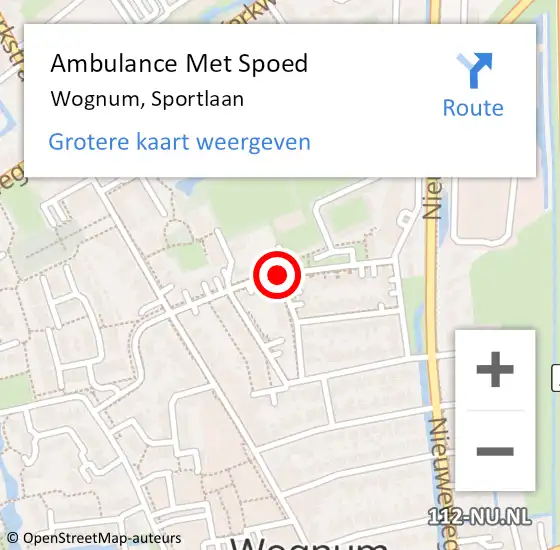 Locatie op kaart van de 112 melding: Ambulance Met Spoed Naar Wognum, Sportlaan op 30 oktober 2022 11:54