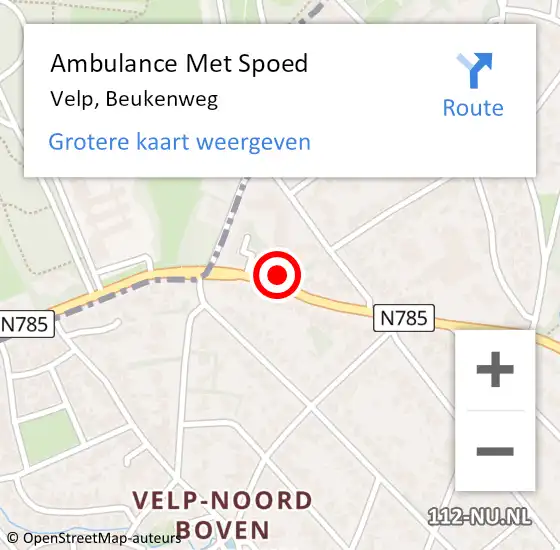 Locatie op kaart van de 112 melding: Ambulance Met Spoed Naar Velp, Beukenweg op 30 oktober 2022 11:56