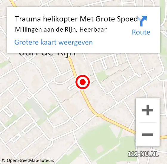 Locatie op kaart van de 112 melding: Trauma helikopter Met Grote Spoed Naar Millingen aan de Rijn, Heerbaan op 30 oktober 2022 12:10