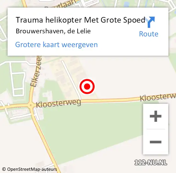 Locatie op kaart van de 112 melding: Trauma helikopter Met Grote Spoed Naar Brouwershaven, de Lelie op 30 oktober 2022 12:39