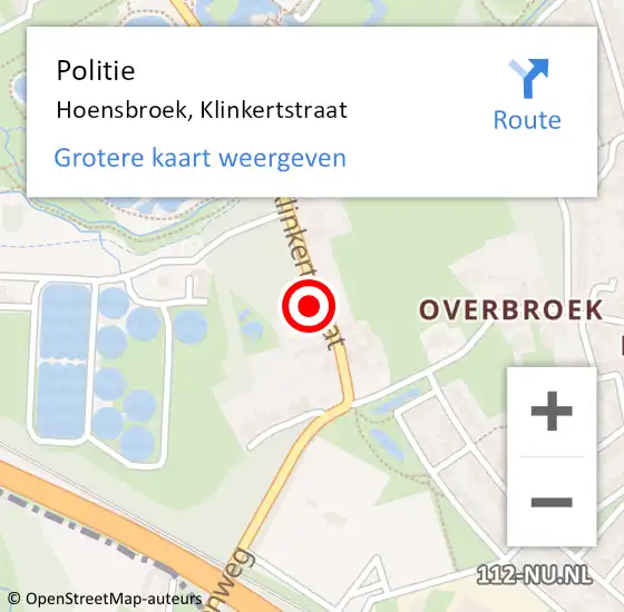 Locatie op kaart van de 112 melding: Politie Hoensbroek, Klinkertstraat op 30 oktober 2022 12:51