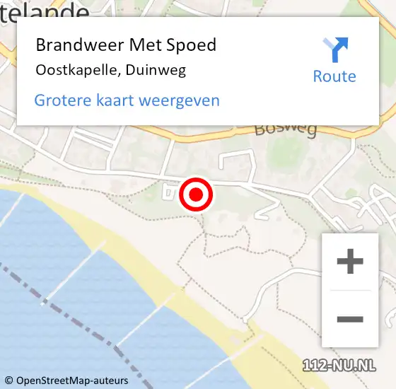 Locatie op kaart van de 112 melding: Brandweer Met Spoed Naar Oostkapelle, Duinweg op 30 oktober 2022 15:01