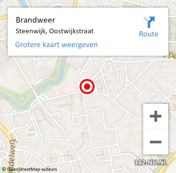 Locatie op kaart van de 112 melding: Brandweer Steenwijk, Oostwijkstraat op 30 oktober 2022 16:52