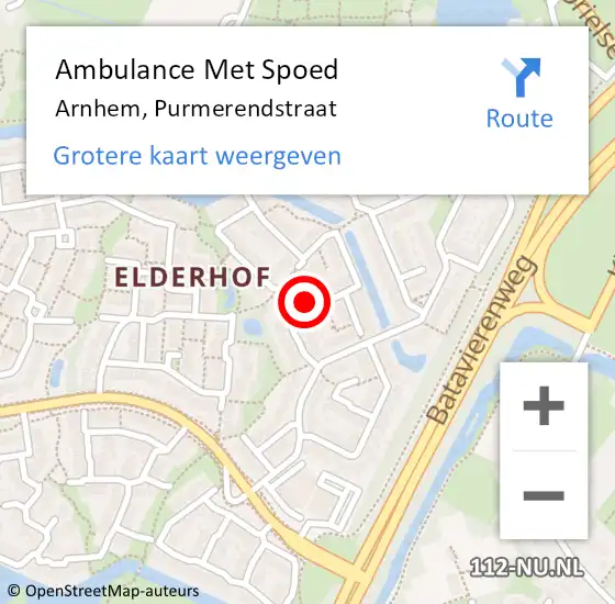 Locatie op kaart van de 112 melding: Ambulance Met Spoed Naar Arnhem, Purmerendstraat op 30 oktober 2022 16:54