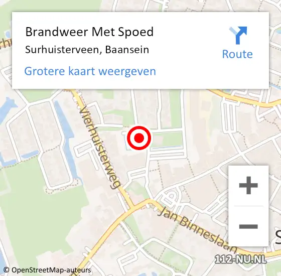 Locatie op kaart van de 112 melding: Brandweer Met Spoed Naar Surhuisterveen, Baansein op 30 oktober 2022 17:58