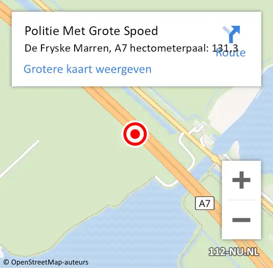 Locatie op kaart van de 112 melding: Politie Met Grote Spoed Naar De Fryske Marren, A7 hectometerpaal: 131,3 op 30 oktober 2022 20:25