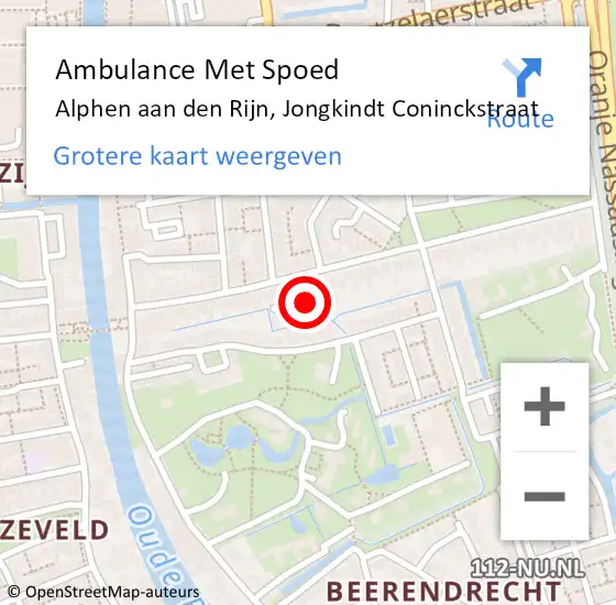 Locatie op kaart van de 112 melding: Ambulance Met Spoed Naar Alphen aan den Rijn, Jongkindt Coninckstraat op 31 oktober 2022 00:59