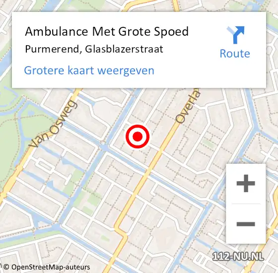 Locatie op kaart van de 112 melding: Ambulance Met Grote Spoed Naar Purmerend, Glasblazerstraat op 31 oktober 2022 03:16