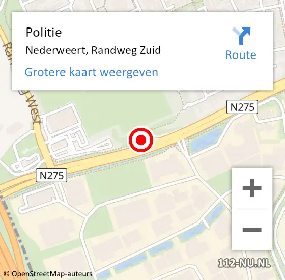 Locatie op kaart van de 112 melding: Politie Nederweert, Randweg Zuid op 31 oktober 2022 08:07
