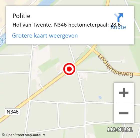 Locatie op kaart van de 112 melding: Politie Hof van Twente, N346 hectometerpaal: 28,6 op 31 oktober 2022 08:22