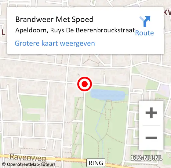 Locatie op kaart van de 112 melding: Brandweer Met Spoed Naar Apeldoorn, Ruys De Beerenbrouckstraat op 3 augustus 2014 12:07