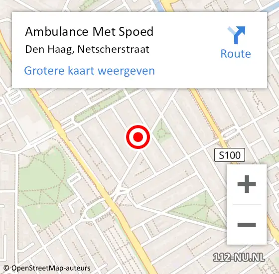 Locatie op kaart van de 112 melding: Ambulance Met Spoed Naar Den Haag, Netscherstraat op 31 oktober 2022 10:43