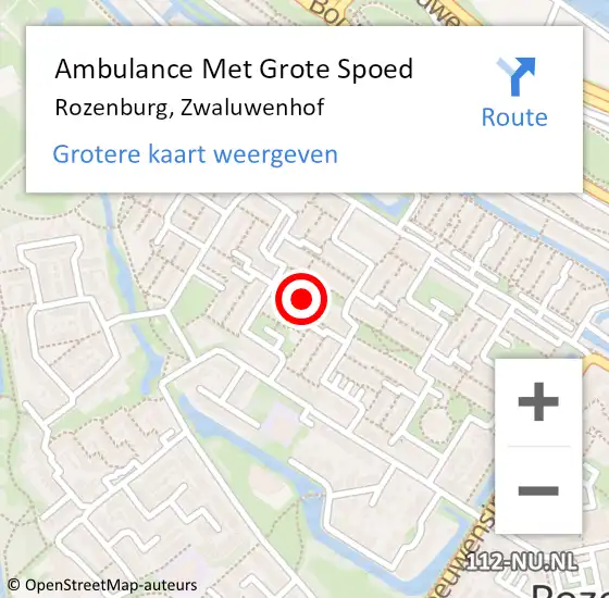 Locatie op kaart van de 112 melding: Ambulance Met Grote Spoed Naar Rozenburg, Zwaluwenhof op 31 oktober 2022 11:29
