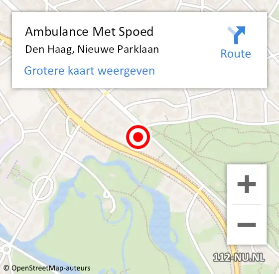 Locatie op kaart van de 112 melding: Ambulance Met Spoed Naar Den Haag, Nieuwe Parklaan op 31 oktober 2022 12:18
