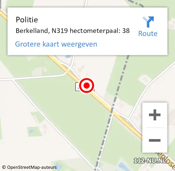 Locatie op kaart van de 112 melding: Politie Berkelland, N319 hectometerpaal: 38 op 31 oktober 2022 12:24