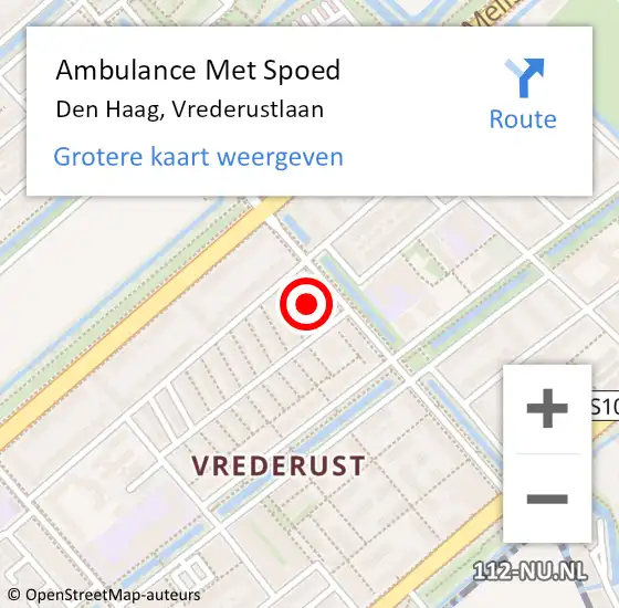 Locatie op kaart van de 112 melding: Ambulance Met Spoed Naar Den Haag, Vrederustlaan op 31 oktober 2022 12:48